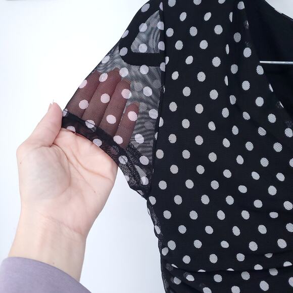 Free Press Retro Rockabilly Modern Chic Polka Dot Crop Top Semi Sheer V-Neck L - Picture 6 of 12